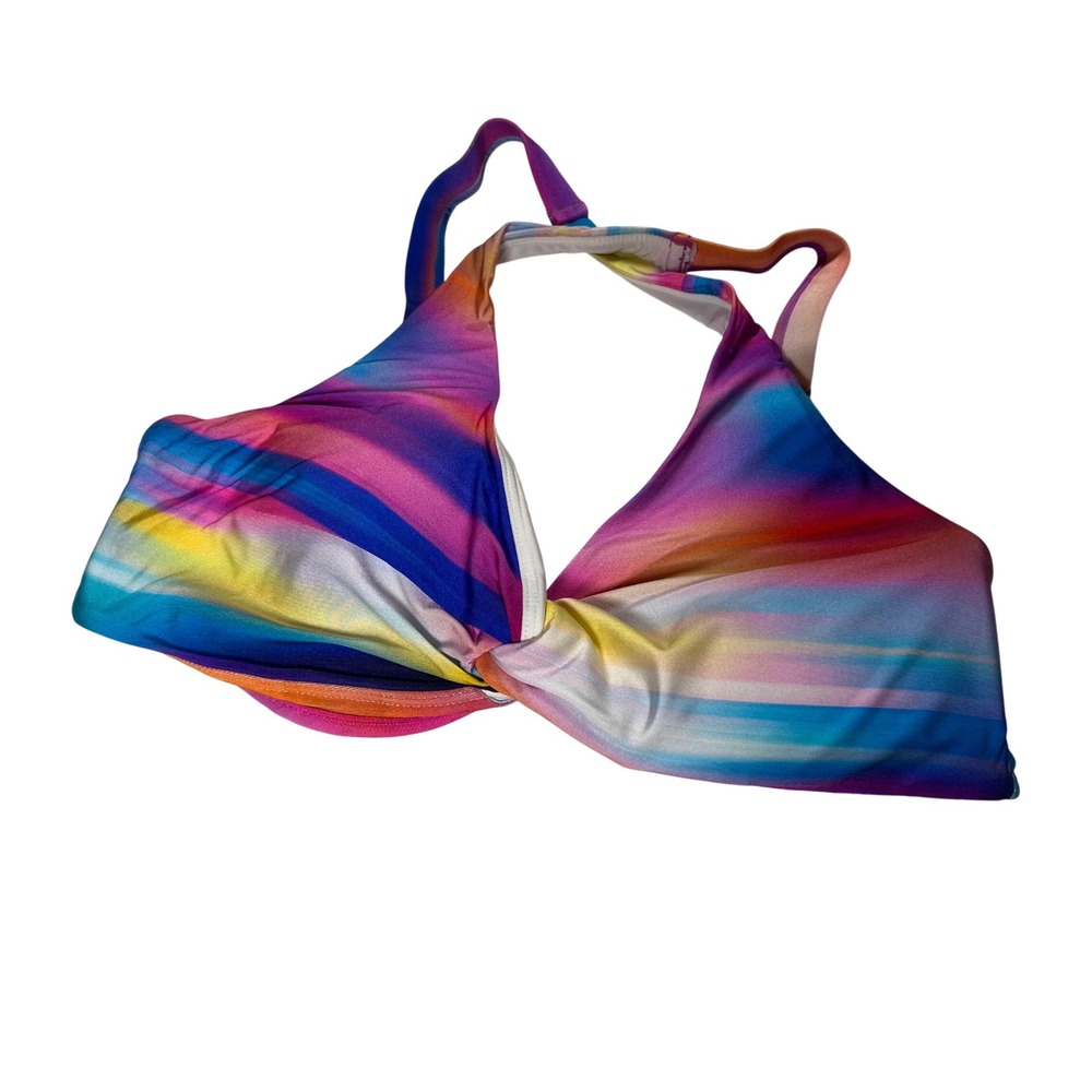 LA BLANCA Convertible Straps Twisted Halter Bikini Top Rainbow Print Size 6 NWT
